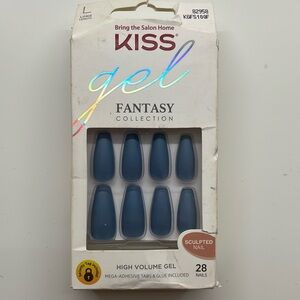 Kiss Gel Fantasy Long Blue Coffin press on nails